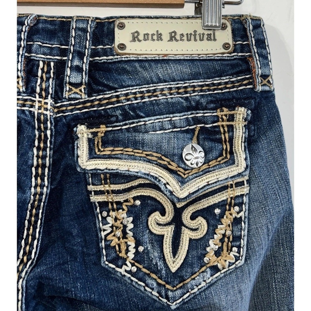 ROCK REVIVAL KAI Low Rise Stretch Jeans 27 Cuffed Capri Embroidered NO Pilling